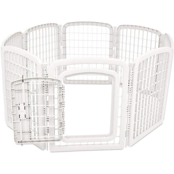 8-Panel Octagonal Plastic Pet Pen Fence Enclosure With Gate, 59 x 58 x 28 Inches - Picture 1 of 8
